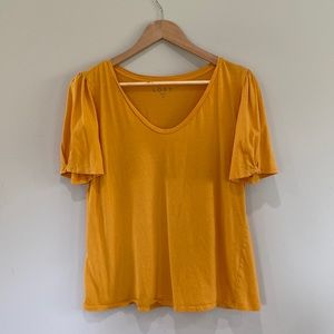 2/$20 LOFT Gold Cotton Scoop Neck Blouse with Sweet Puffed Sleeves M